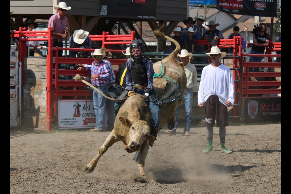 A junior bull rider competing at the Lions Rodeo on August 30. 