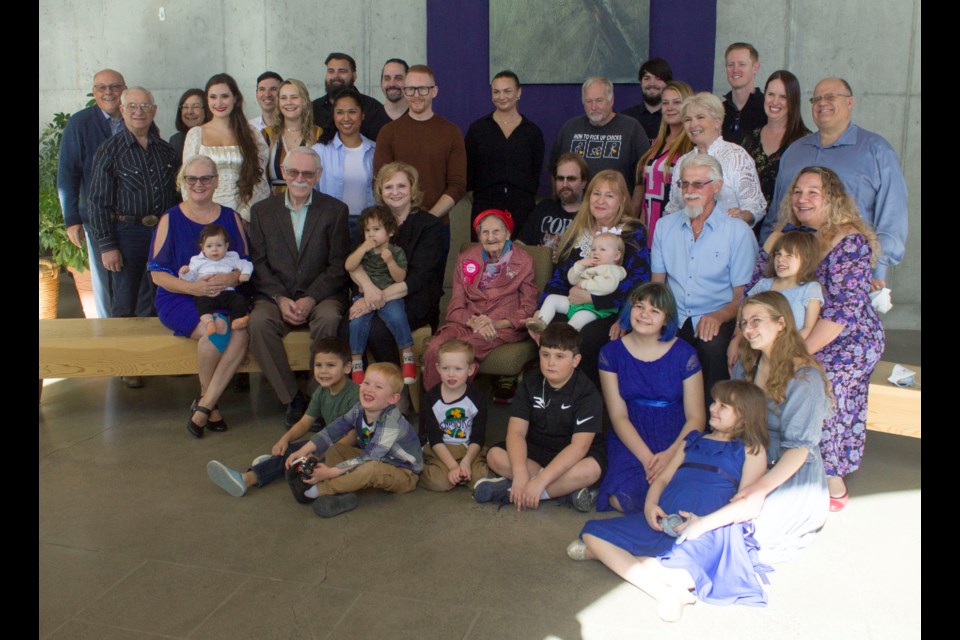 Mary Picken and her family celebrating her 100th birthday at St. Mary's Catholic Parish on Mar. 17.