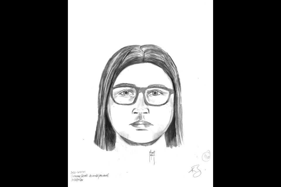 Cochrane RCMP are searching for a woman described as being in her late 20s in an investigation of assault and mischief that occurred May 23. (Photo Submitted/Cochrane RCMP)