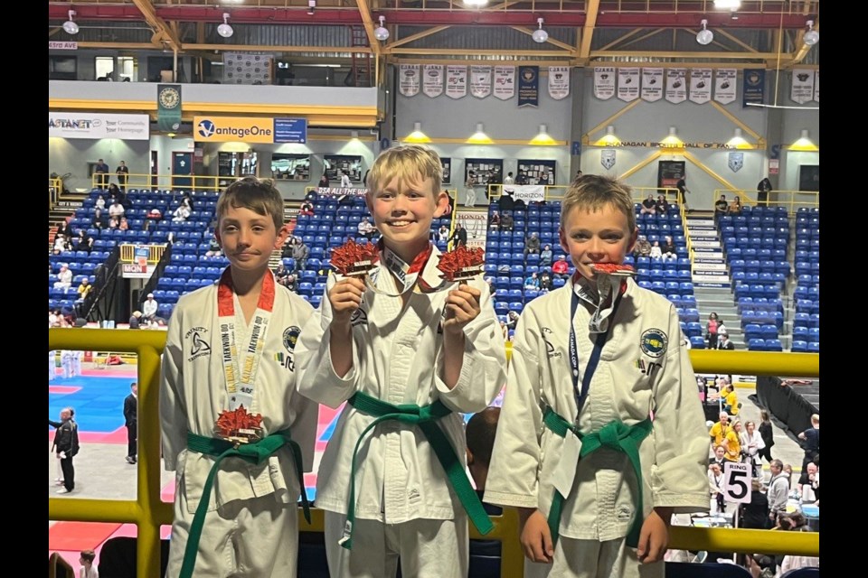 (Left to right) Kye Bullock, Lex Baker, and McKinnon Draper with their medals from the 2023 CTFI National Championships in Vernon B.C. on May 6 and 7.