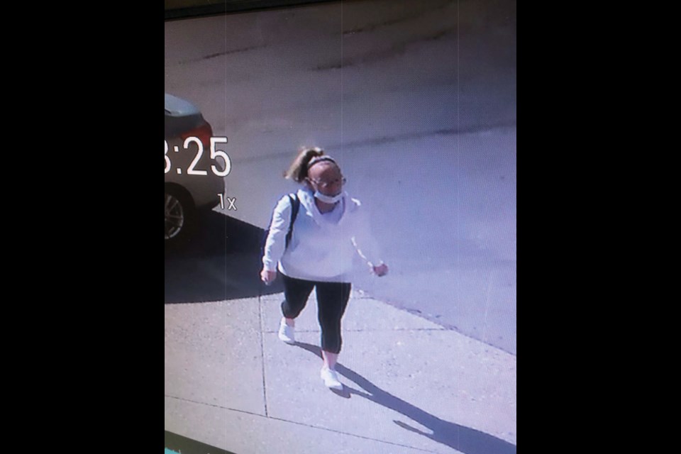 The female suspect is described as Caucasian, 35 years of age, roughly 5’4” and 140 lbs. During the theft she was wearing all white.  