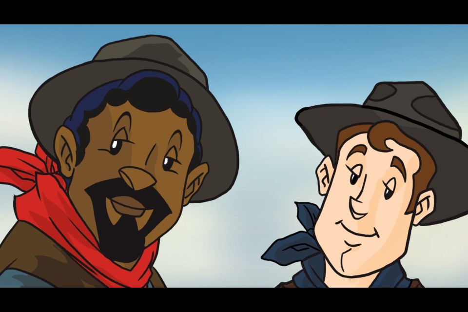 An illustration of legendary cowboy John Ware, left, and his friend Bill Moodie.