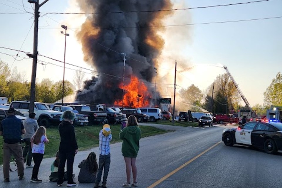 Drivers should avoid the west end of Meaford at Highway 26 where a fire has broken out at Johnny B’s Automotive and Car Care.