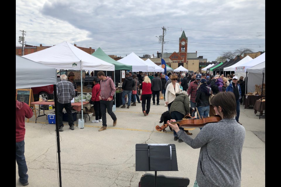 A violinist plays for the crowds at the Pine Street parking lot for the Collingwood Farmers' Market. Erika Engel/CollingwoodToday