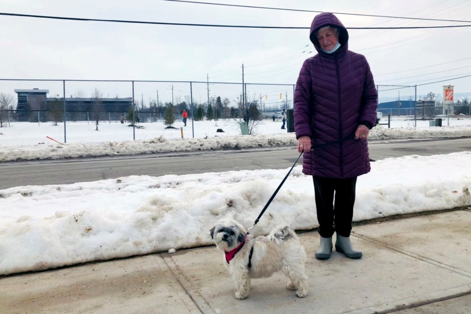 Barbara Hibbitt with her Shih-Poo, Sam, would like to get back to the dog park safely, and are asking the town to make a separate area designated for small-breed dogs. 