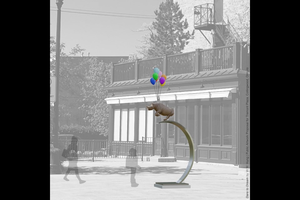 A rendering of the Dare to Dream sculpture selected for the Tremont Plaza space. 