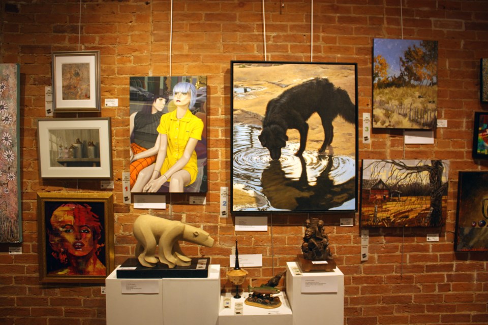 The top submissions in both 2D and 3D art for the adult category at the Juried Art Show. Erika Engel/ Collingwood Today
