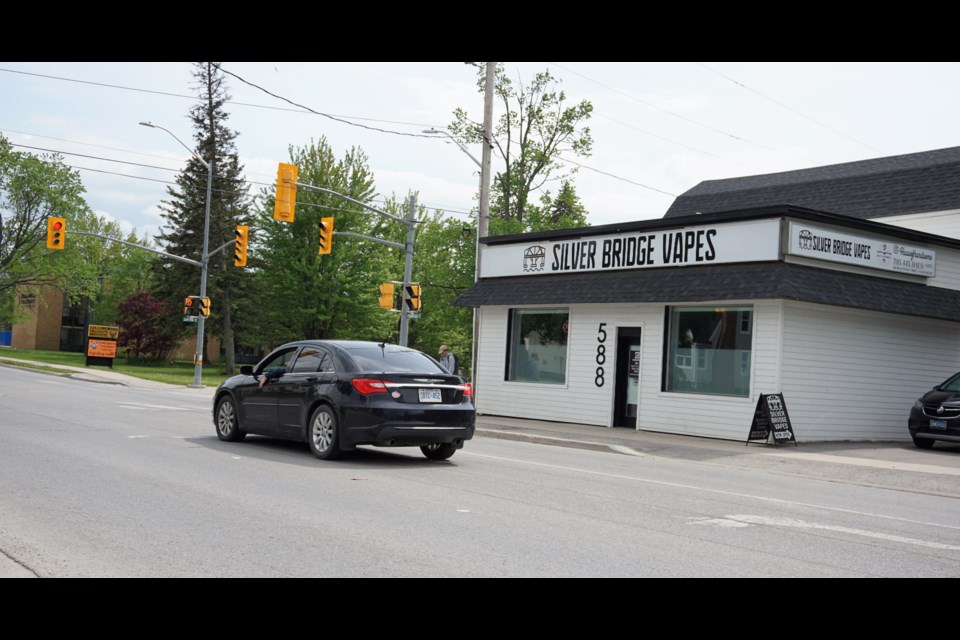 Silver Bridge Vapes is located at 588 Hurontario Street in Collingwood, across the street from Collingwood Collegiate Institute.