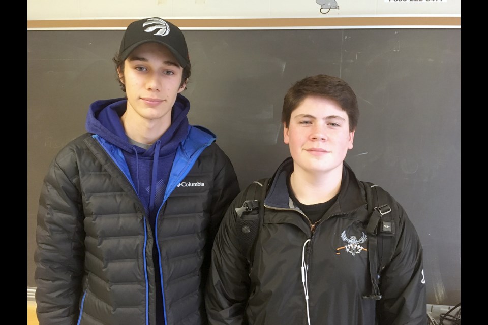 Liam Cromwell and Noah Glover, both Grade 11, are in a marketing class and made the trip to Toronto on Feb. 27 for the Haste and Hustle Generation Now conference. Erika Engel/Collingwood Today