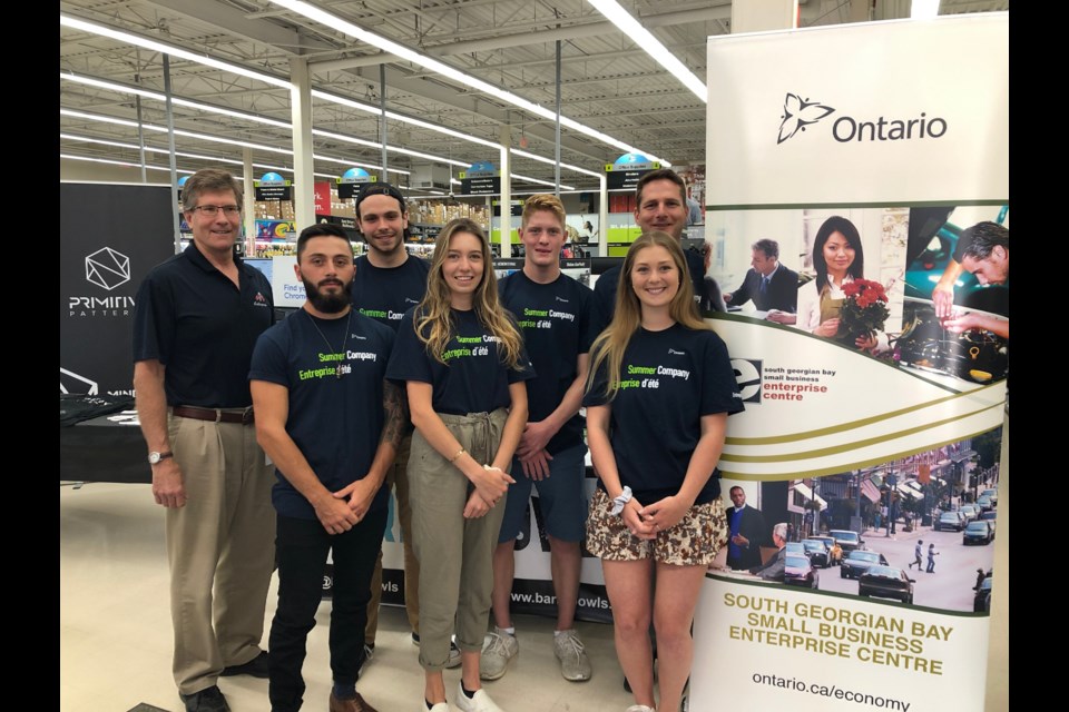Back row from left: Mayor Brian Saunderson, John Cardillo Jr., McKay Barr, Tim Newton
(manager of the South Georgian Bay Small Business Enterprise Centre). Front row from left: Joshua Burella, Alexis Sullivan, and Olivia Wilding-Davies. Erika Engel/CollingwoodToday