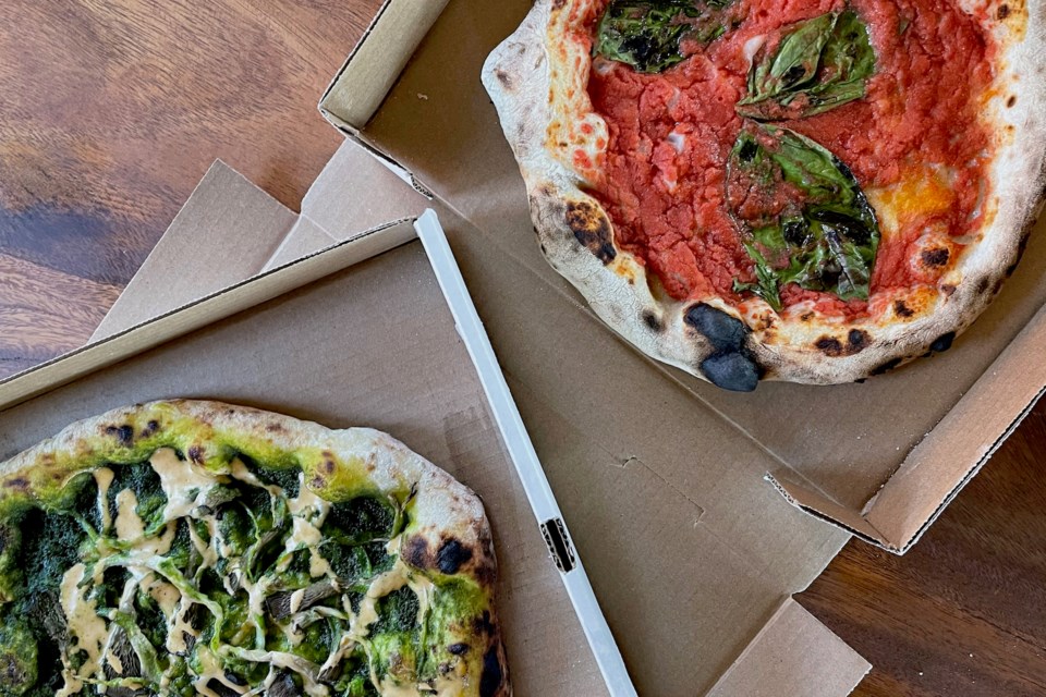 Paisano Vegano offers two pizzas every week: one weekly special, and their classic marinara pizza. 