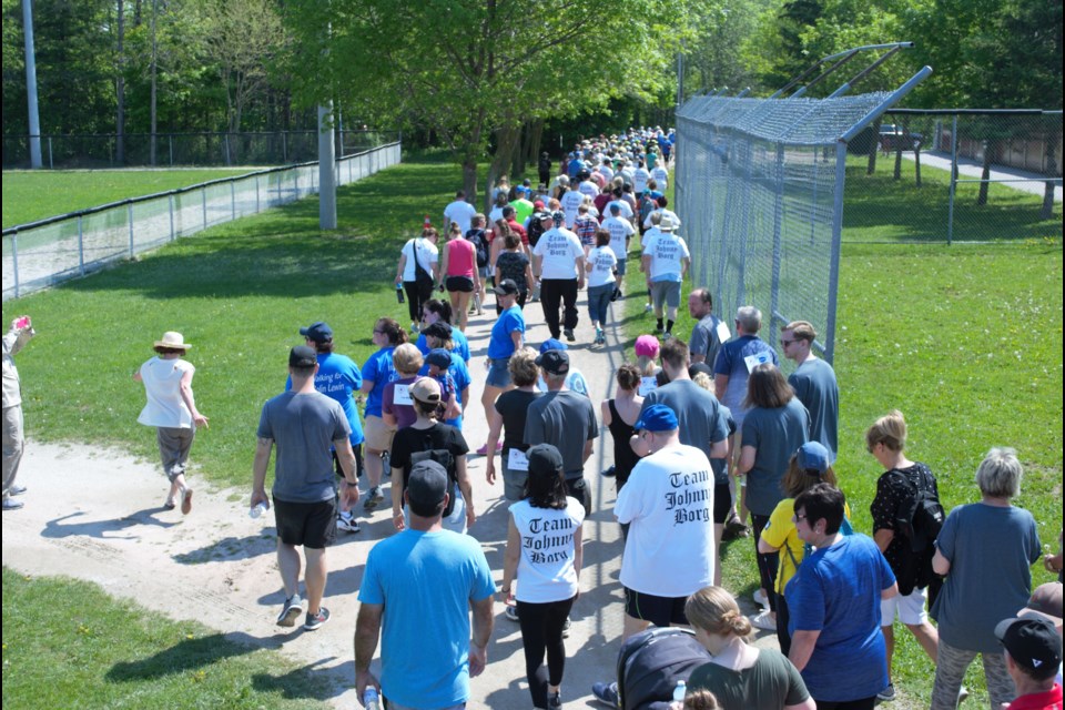 And they're off! The hikers start the race in the Collingwood Hike/Bike for Hospice on Sunday at the Collingwood Curling Club. Jessica Owen/Collingwood Today