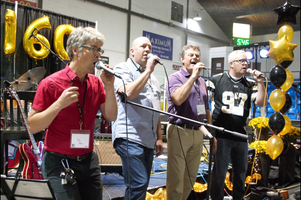 Glen Alan, Mike Hughes, Trevor Hanley and James Carson (all class of 1992) reunited their a capella quartet No Nonsense to perform at the CCI Reunion Hoot and Howl on Saturday night. Jessica Owen/CollingwoodToday