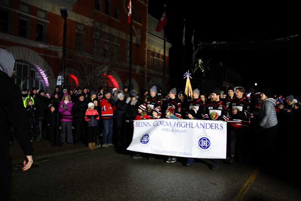 The Hometown Hockey pre-game show started with the Parade of Champions, featuring the Owen Sound Attack, Hometown Hank, and local minor hockey teams. Erika Engel/CollingwoodToday