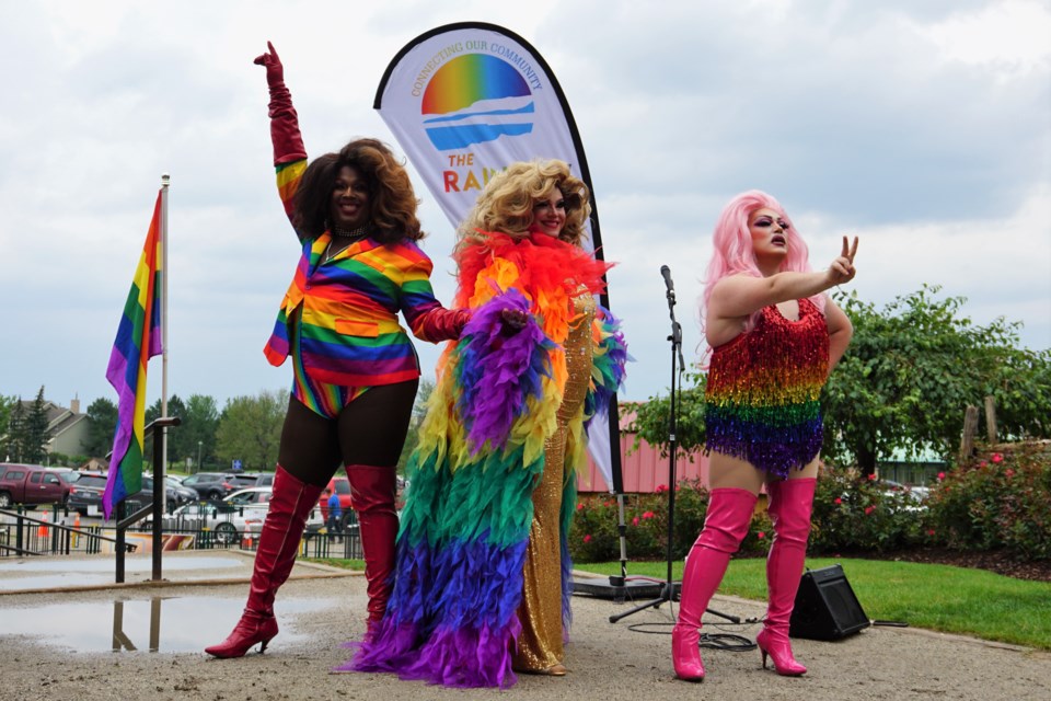 Drag performers Baby Bel Bel, Jada Shada Hudson and Katinka Kature perfomed a small show at the Pride flag raising at BLue Mountain Village.