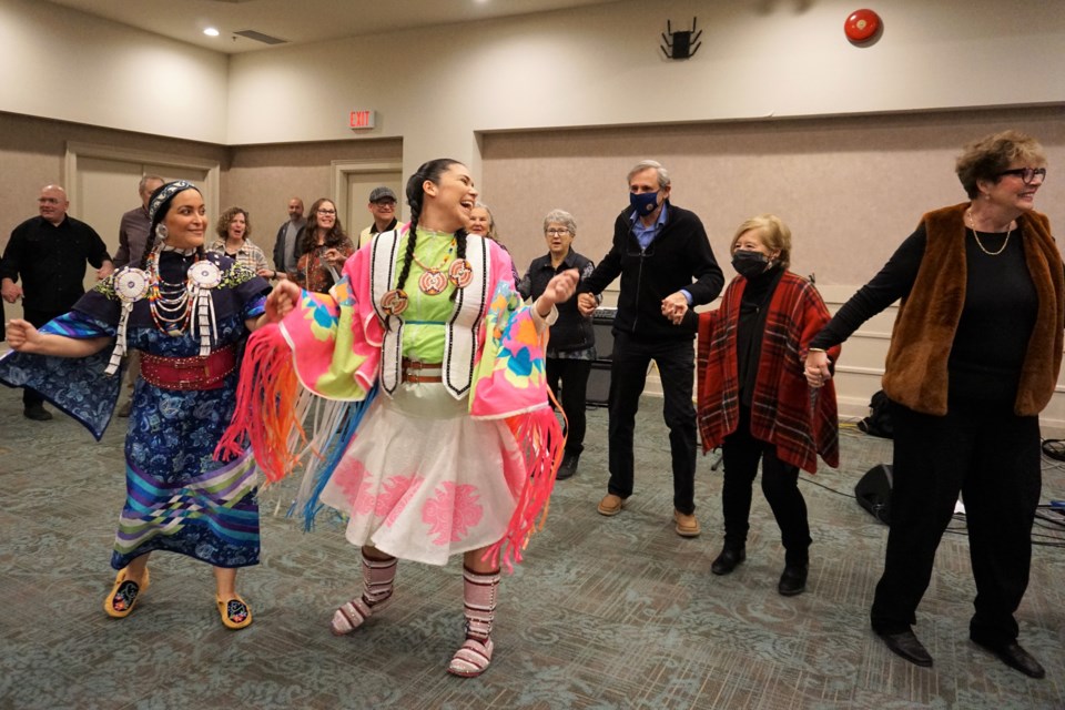 Attendees of the 2023 Mayor's Levee in Collingwood participated in a traditional Indigenous circle dance led by the family of James Carpenter, a local Indigenous Traditional Healer.