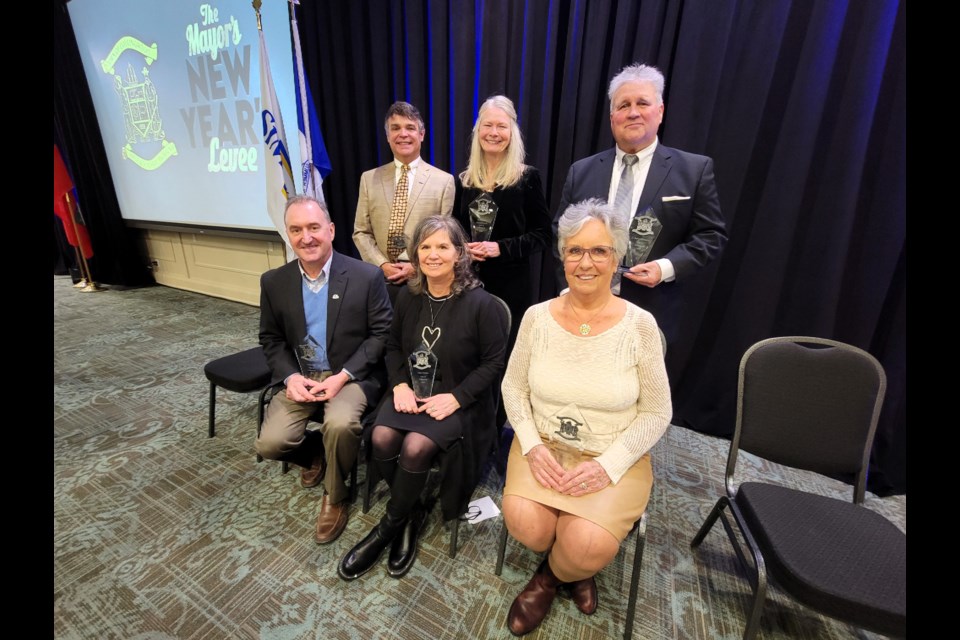 The 2023 Order of Collingwood/Companion to the Order of Collingwood recipients are, clockwise from top left, Mark Rich, Sheila Stewart, Barry Manchester, Paulina Monette, Susan Brindisi and Doug Linton. 