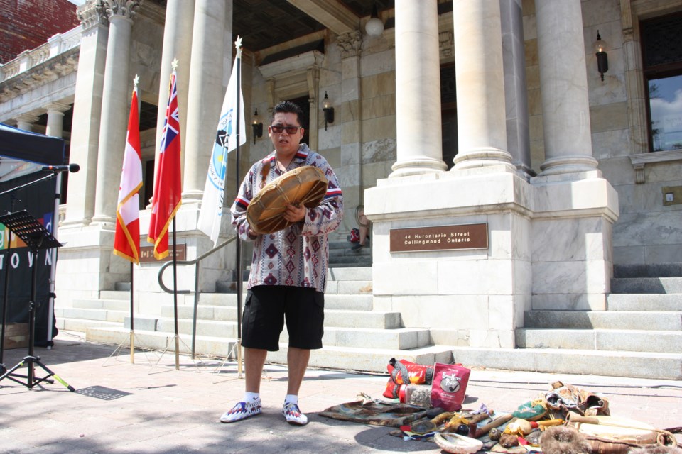The reaffirmation ceremony opened with a word and song by a First Nations member. Erika Engel/CollingwoodToday