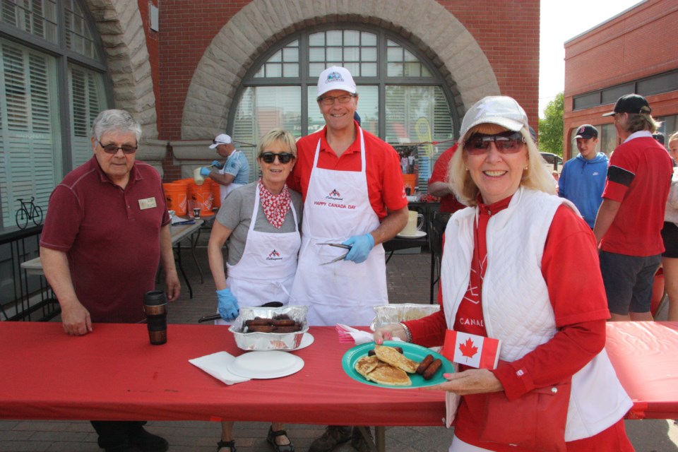 Mayor Brian Saunderson helped serve pancakes at the Canada Day pancake breakfast. Erika Engel/CollingwoodToday