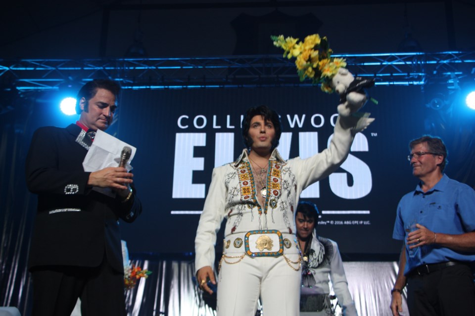 Bruno Nesci celebrates his second place win in the Collingwood Elvis Festival ETA contest. Erika Engel/CollingwoodToday