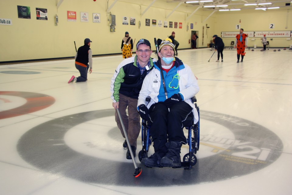 Devon Benson of team Mint Ice, and Robbie Roest of Bull's Eye Doctors both skipped for their teams at the Breaking Down Barriers Rockin' The House Bonspiel. Erika Engel/CollingwoodToday