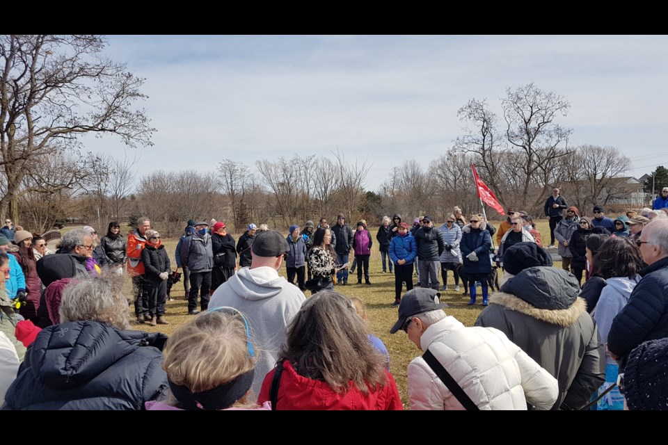 Muckpaloo Ipeelie welcomes the crowd for the first annual Change of Seasons ceremony at the Collingwood Awen Gathering Circle on March 20. 