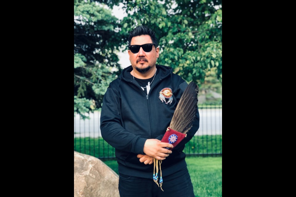 Painted Sky who is Bear Clan Ojibwe from Treaty 3 Couchiching Fort Frances. He will be leading a ceremony during the change of seasons event at Awen Gathering Place on June 21, 2022. 