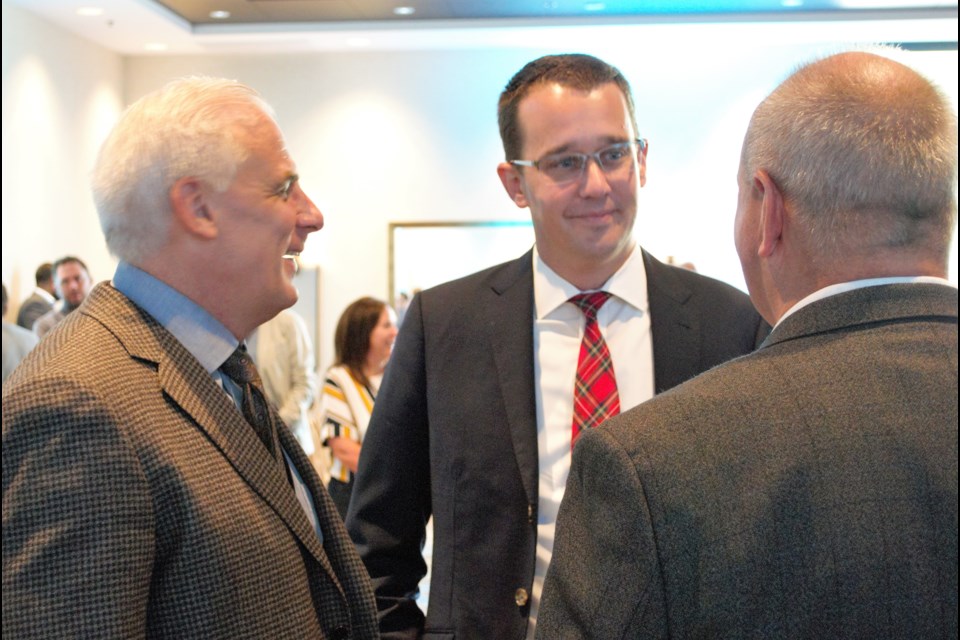 Minister of Labour Monte McNaughton speaks with attendees during the Ontario Construction Secretariat’s annual general meeting and conference at Blue Mountain Village Conference Centre. Jessica Owen/CollingwoodToday