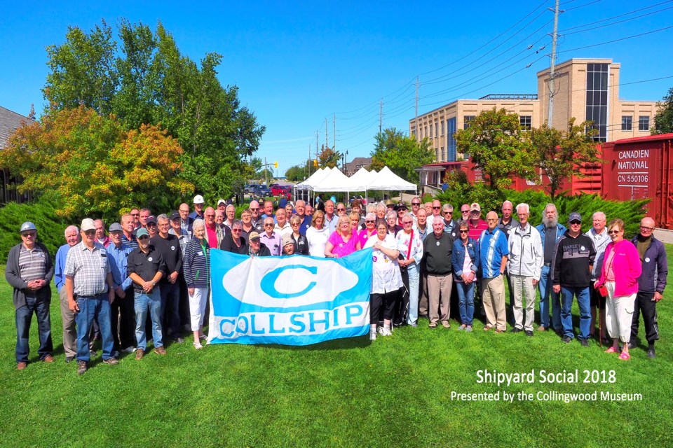 At this year's Shipyard Social, 62 former shipyard employees gathered for a photo, which is now for sale at the Collingwood Museum. Photo by Dave West, contributed by Collingwood Museum.