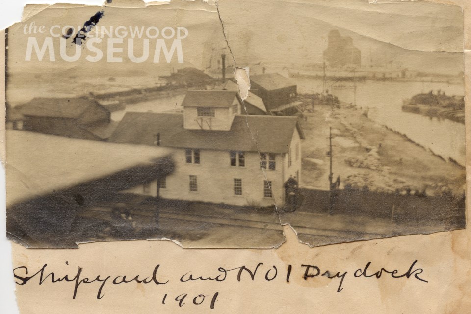 This white wooden building appears to be in a different location in the next photograph. Photo contributed by Collingwood Museum Collection X968. 626.1, X974.816.1
