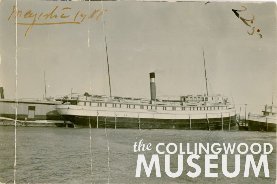 The Majestic docked in Collingwood harbour in 1911. 
Photo from Huron Institute 225, 1690; Collingwood Museum Collection X974.650.1, X975.145.1. 002.18.1.