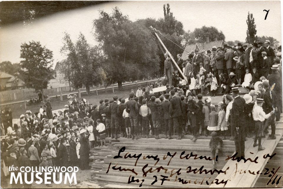 Laying of cornerstone of the King George School on June 23, 1911.
