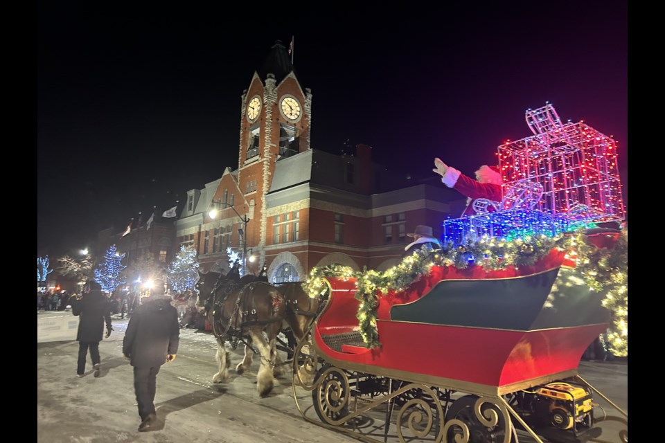 Santa Claus arrives at the end of the parade on Nov. 19, 2022, to signal the official start to the holiday season for Collingwood. 
