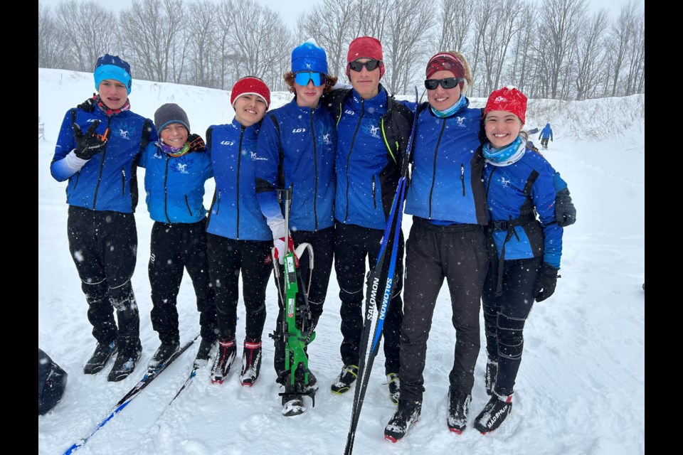 Some members of the Highlands Trailblazers biathlon team from left: Jean Jacques Michener, Jake Baillie, Anikka Guyon, Malcolm McCulloch, Simon Harman, Willow Michener, and Kaija Guyon.