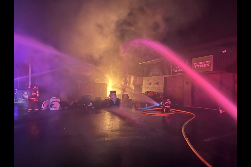 A third fire at Tire Guys brought fire crews to the scene at 5:15 a.m. on Nov. 26. 