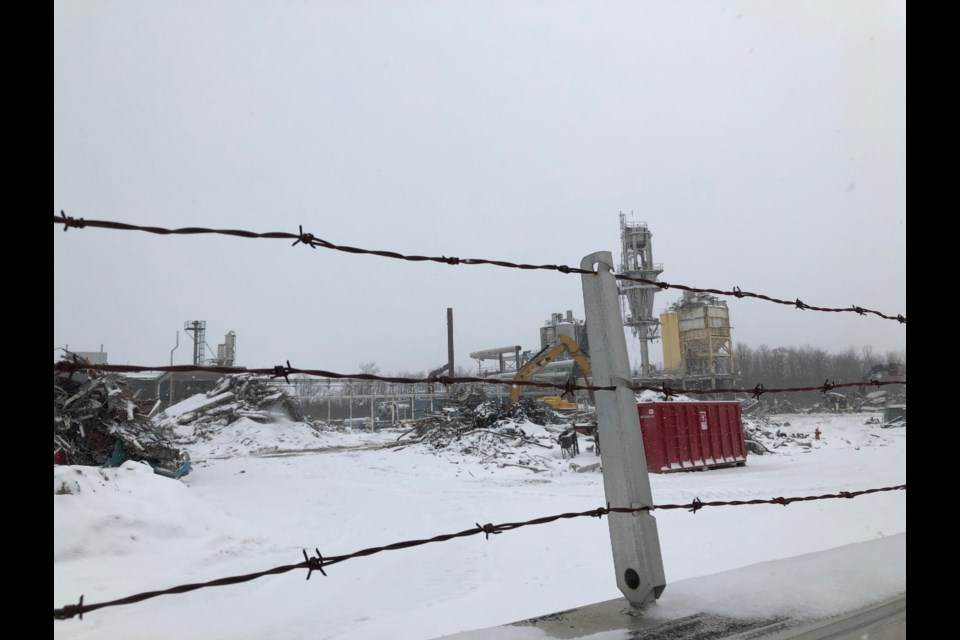 Crews work to take down the buildings on the site of the former Collingwood Ethanol plant. Erika Engel/CollingwoodToday