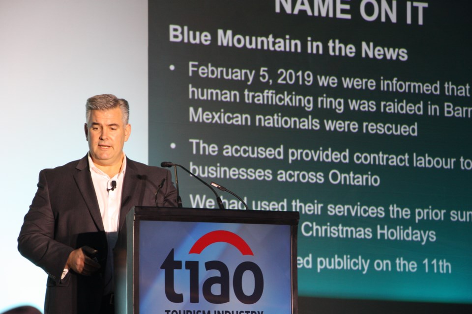 James Henry, vice president of hospitality at Blue Mountain Resorts, speaks at the Ontario Tourism Summit at Blue Mountain this week. Erika Engel/CollingwoodToday