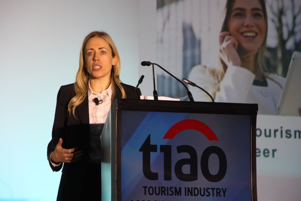 Alexandra Rodgers, director of research and policy for the Tourism Industry Association of Ontario speaks at the 2019 Ontario Tourism Summit at Blue Mountain today (Oct. 30). Erika Engel/CollingwoodToday 