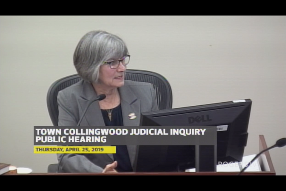 Former mayor Sandra Cooper takes questions during cross examination on April 25. 