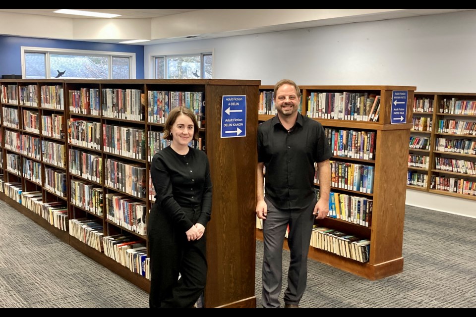Library CEO Jennifer Murley and branch manager Jeff Rosenburg stand in the newly reopened and refreshed Markdale Library. 