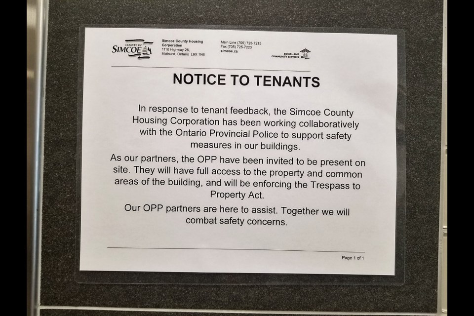 A notice to tenants was put up in the lobby of 475 Second Street recently alerting them there would be an increased police presence on site.
