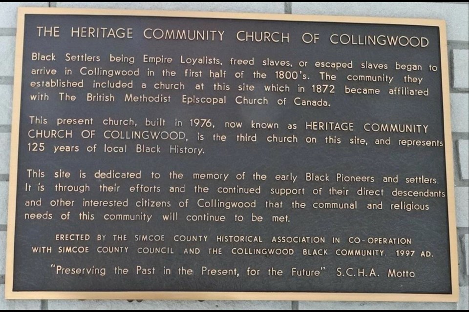 A plaque adorns Heritage Community Church in Collingwood outlining some of the history of the property.