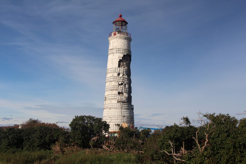 A lightning strike in 2004 damaged the exterior of the Nottawasaga Lighthouse causing limestone bricks to fall away. The interior structure is still sound. Contributed photo