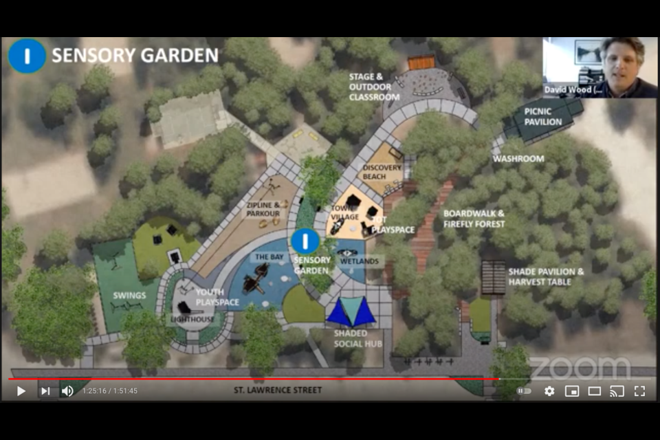 A birdseye map of the layout of the new Sunset Point playground space.
