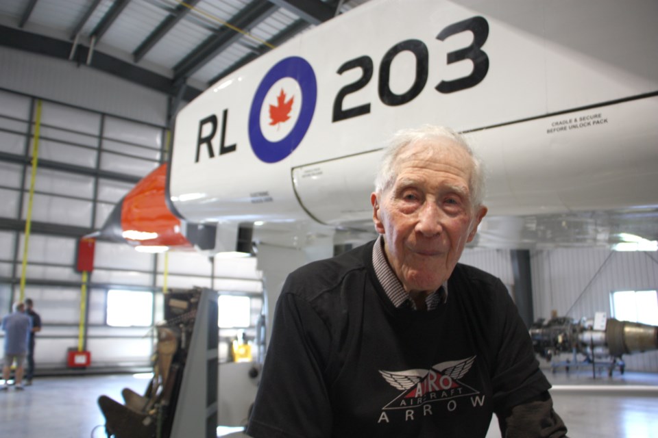 Gerald McCulloch used to work around the real Avro Arrow in the 1950s, and was invited to visit the replica at the Edenvale Airport. He's 104 years old. 