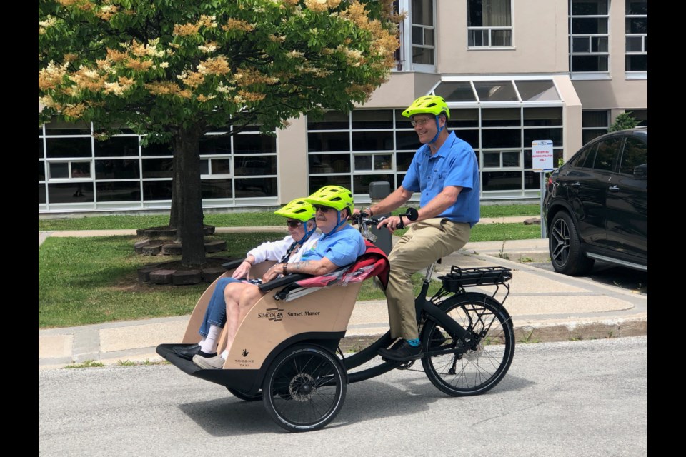 Mayor Brian Saunderson was the first pilot at today's launch event for Simcoe Cycling Without Age, which offers residents a chance at a bike ride even if they aren't physically capable of pedalling a bike anymore. Erika Engel/CollingwoodToday