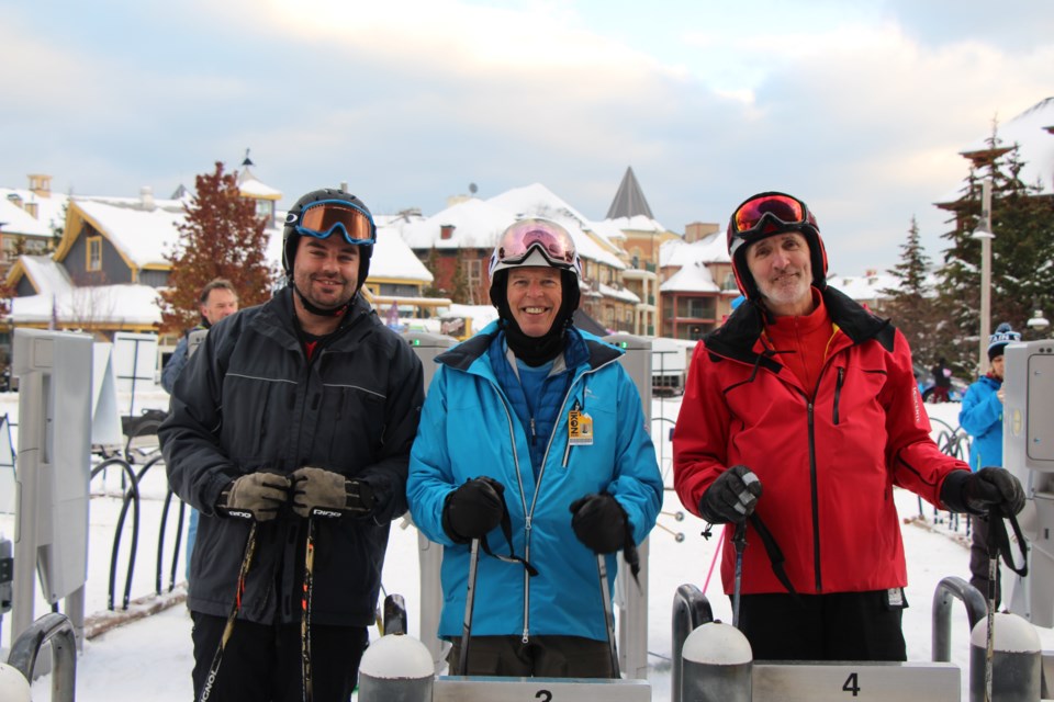 Jason Kohls, Phil Kohls and Alek Svoboda got in line at 8 a.m. Friday morning so they could hit the first chair. Maddie Johnson for CollingwoodToday