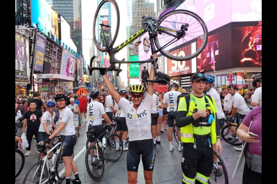 Noelle Wansbrough arrives in New York City after five days of cycling. Photo provided by Noelle Wansbrough for CollingwoodToday