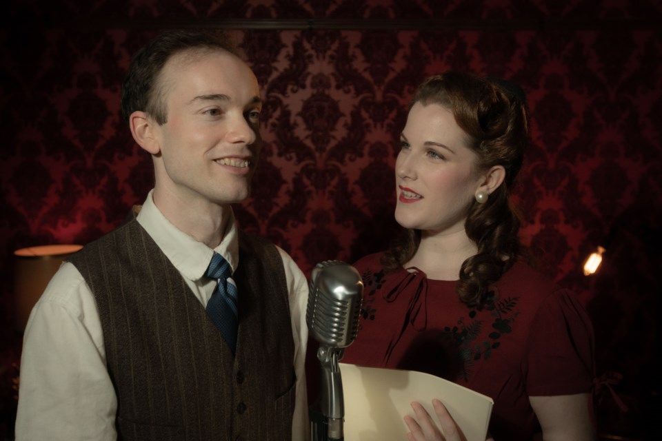 GD Production owners, husband and wife team, and actors Vince Deluis, and Genna Glampaolo rehearse for It's a Wonderful Life: A Live Radio Play