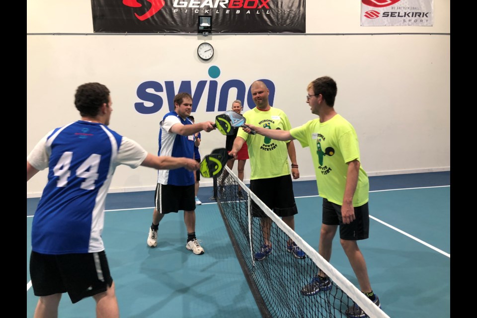 Athletes from the Meaford/The Blue Mountains Special Olympics pickleball team, Thornbury Thunder, met athletes from the Midland/Penetanguishene team, The Huronia Power Picklers at Swing Courts on June 5. 